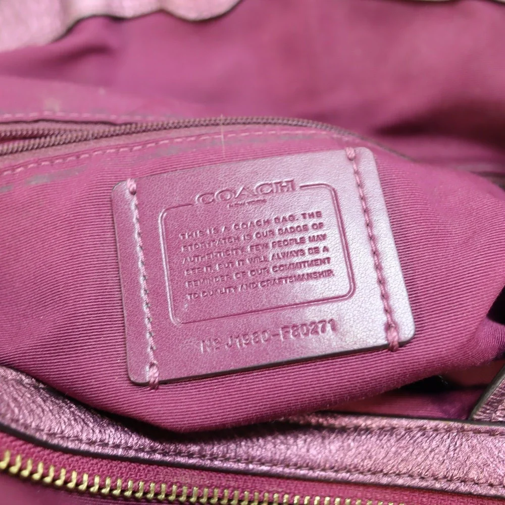 Coach Hallie Pebble‎ Leather Shoulder Bag Metallic Berry F80271 Hobo Redefined